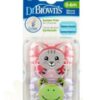 DR BROWNS 2 SUCETTES PREVENT FILLE ANIMAL FACES 0-6M PV12014