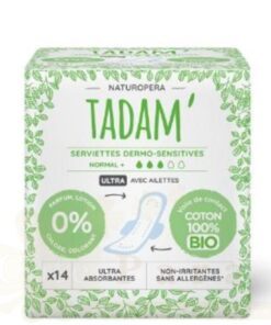TADAM SERVIETTE ULTRA COTON BIO NORMAL+ 3 GOUTTES *14U REF332277