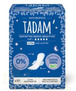 TADAM SERVIETTES ULTRA COTON BIO NUIT+ 5 GOUTTES *10U REF37652