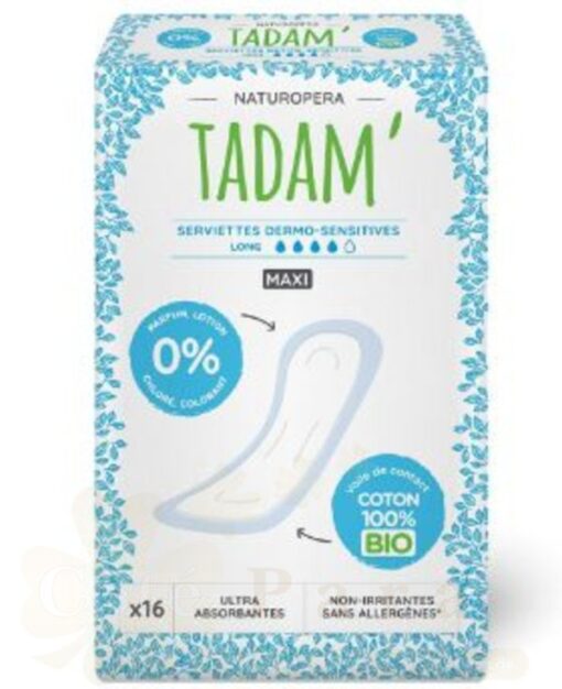 TADAM SERVIETTES MAXI COTON BIO 4 GOUTTES *16U REF20506