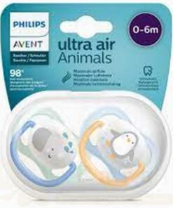 AVENT 2 SUCETTES ULTRA AIR ANIMALS 0-6 BOY/ELEP/PENG SCF080/05