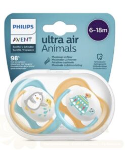 AVENT 2 SUCETTES ULTRA AIR ANIMALS 6-18 BOY/PENG/TURT SCF080/07