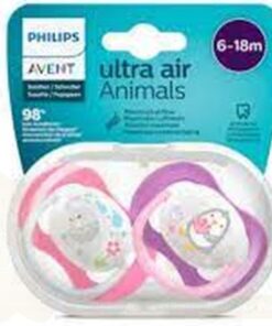 AVENT 2 SUCETTES ULTRA AIR ANIMALS 6-18 GIRL/ELEP/PENG SCF080/08
