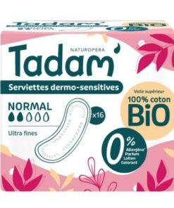 TADAM 16 SERVIETTES DERMO SENSITIVES NORMAL COTON BIO ULTRA FINE