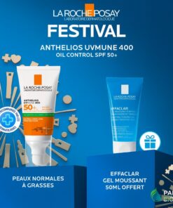 LA ROCHE POSAY OFFRE ANTHELIOS UVMUNE400 OIL CONTROL INVISIBLE SPF50+ 50ML + EFFACLAR GEL MOUSSANT 50 ML OFFERT