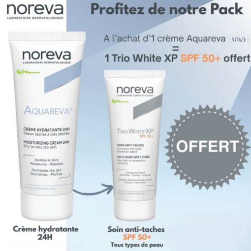 NOREVA OFFRE AQUAREVA CREME HYDRATANTE 24H TEXTURE LEGERE 40ML TRIO WHITE XP SPF 50 OFFERT