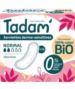 TADAM 16 SERVIETTES DERMO SENSITIVES NORMAL COTON BIO ULTRA FINE
