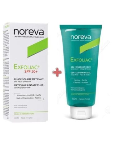 Noreva Exfoliac Ecran Solaire Spf50+ 40ml + Gel moussant Doux 100ml  PACK