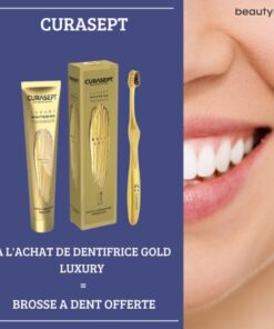 CURASEPT GOLD LUXURY WHITENING DENTIFRICE 75ML + Brosse à Dent