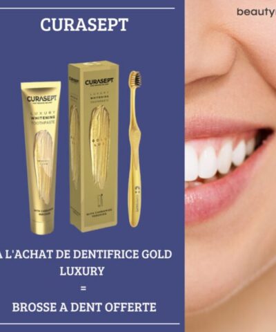 CURASEPT GOLD LUXURY WHITENING DENTIFRICE 75ML + Brosse à Dent