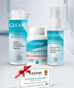 Gleamy Routine Peau Complete Toner 100ml +  Collagene Boite de 30 Gélules +Serum 50ml = Savon Offert