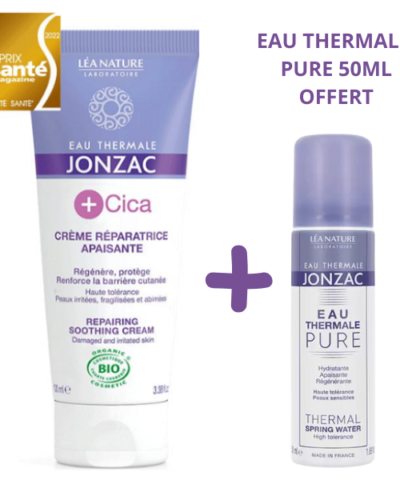 EAU THERMALE JONZAC +CICA CRÈME RÉPARATRICE APAISANTE 100ml = Eau Thermal 50ml Offerte