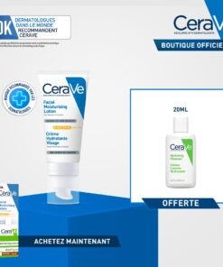 CeraVe Crème hydratante visage SPF50 Peaux Normales à Sèches 52ml = Miniature Offerte